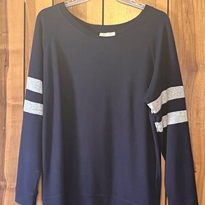 Navy Sweatshirt with Gray Stripes